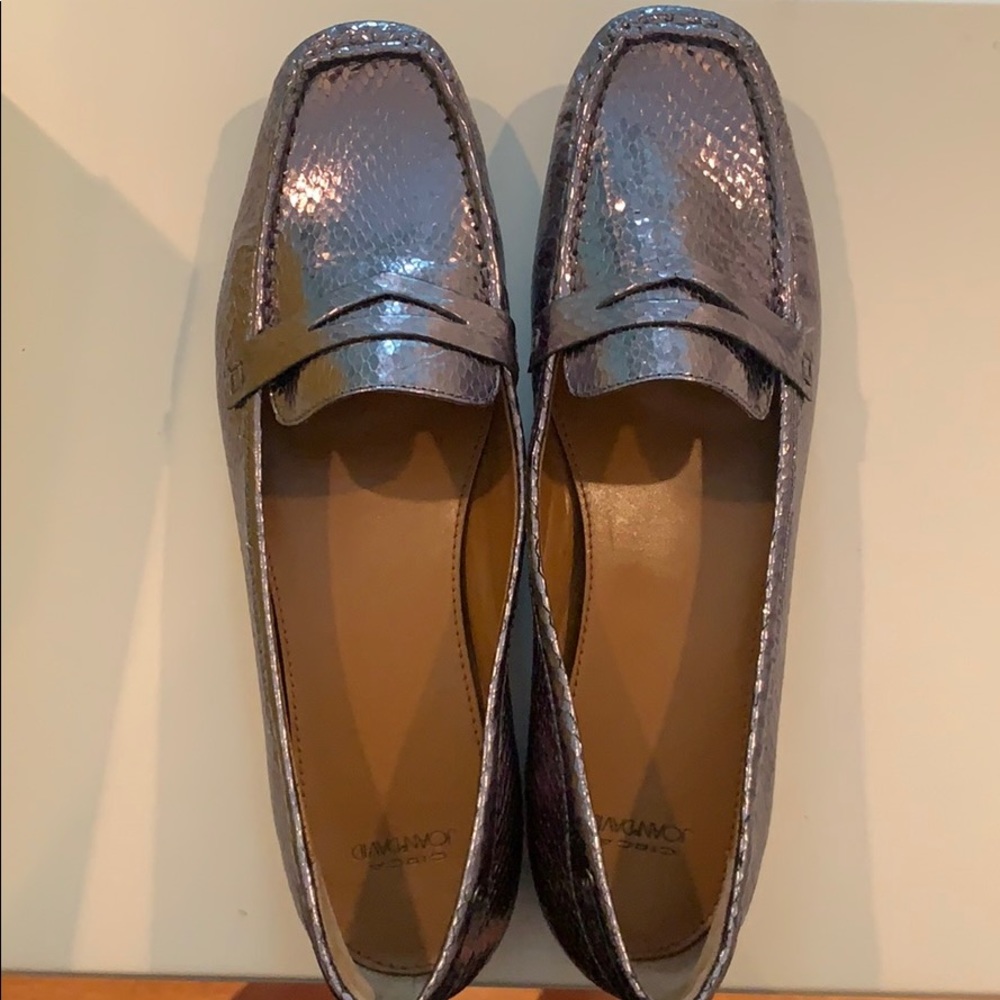 Joan and David Silvery Shiny Loafers/Flats